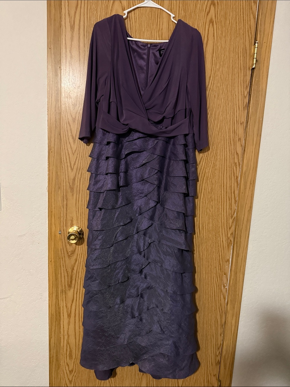 Adrianna Papell Purple Layered Ruffle Evening Dress